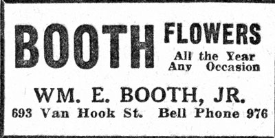 Booth's Flowers — 693 Van Hook Street, February 20, 1936