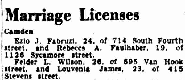 1126 Sycamore Street — Rebecca A. Faulhaber, Camden Courier-Post, November 20, 1949