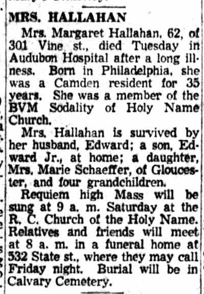 301 Vine Street — Edward Hallahan Sr. & Family, Camden Courier-Post January 3, 1957