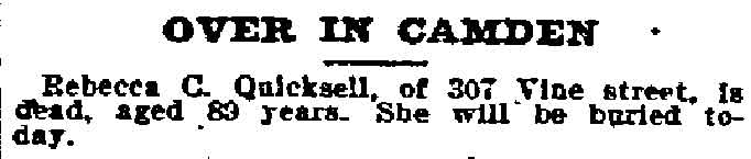 307 Vine Street — Rebecca C. Quicksell, Philadelphia Inquirer May 6, 1899