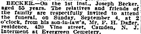 420 Vine Street — Frank H. Dafler & Family, Philadelphia Inquirer September 3, 1898