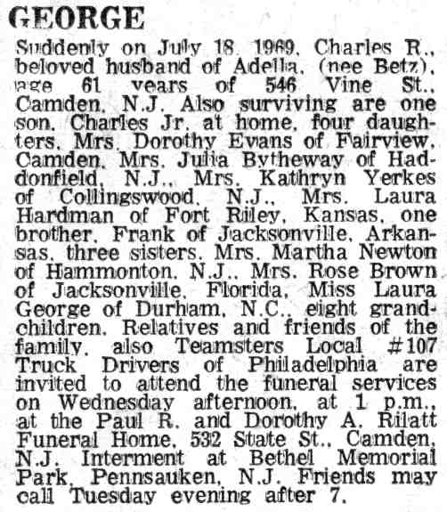 546 Vine Street — Charles R. George Sr. & Family, Camden Courier-Post July 21, 1969