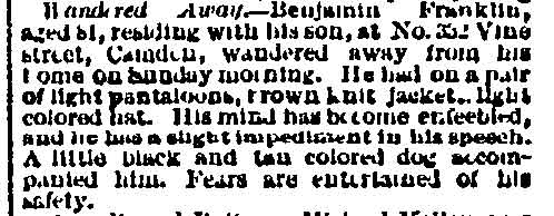 322 Vine Street — 1872 Benjamin Franklin, Philadelphia Public Ledger September 27, 1872