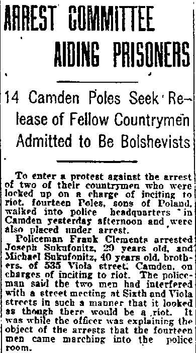 Arrest Committee Aiding Prisoners — Philadelphia Inquirer, August 23, 1920