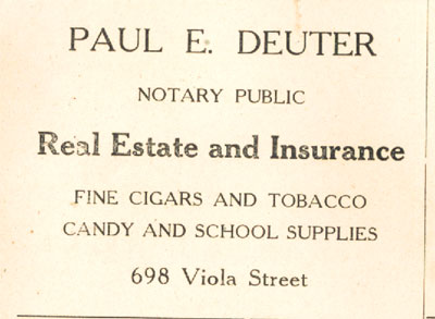 698 Viola Street — Paul E. Deuter, 1919 Jefferson Athletic Association Banquet Program