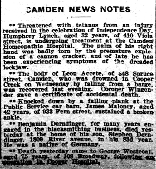 Camden News Notes — Philadelphia Inquirer, August 7, 1909