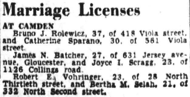 Marriage Licenses — Camden Courier-Post, August 12, 1950