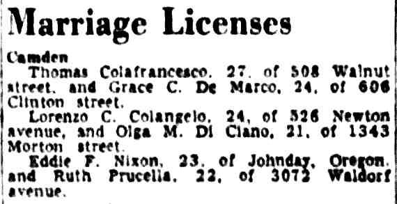 Marriage Licenses, Camden Courier-Post, September 26, 1951
