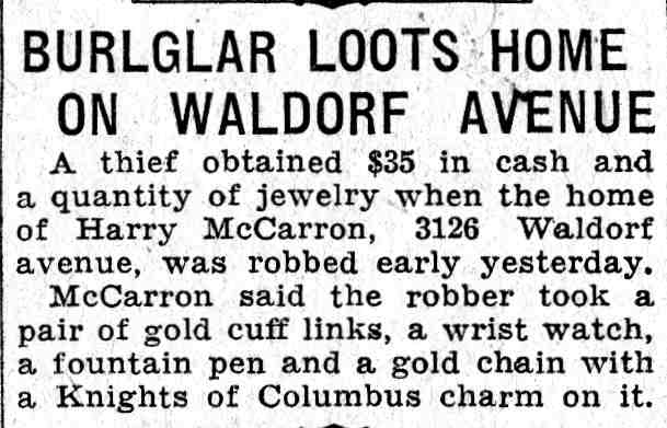 Burglar Loots Home on Waldorf Avenue — Camden Courier-Post, June 13, 1932