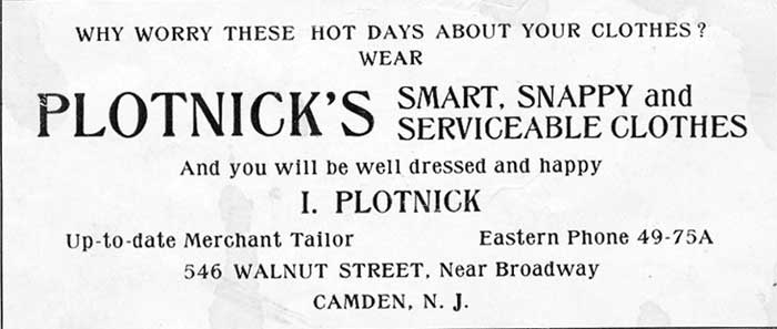 546 Walnut Street, Isadore Plotnick, 1919 Camden High School record