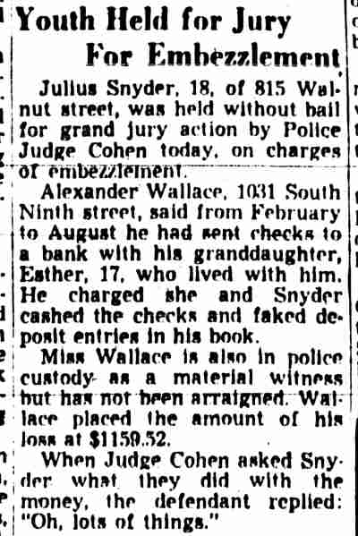 815 Walnut Street, Julius Snyder, Camden Courier-Post, September 12, 1946