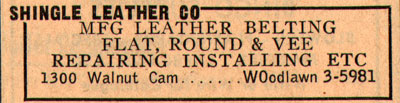 1300 Walnut Street, Shingle Leather Company, 1955 NJ Bell Yellow Pages ad