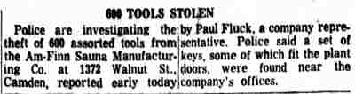 1372 Walnut Street, Am-Finn Sauna Manufacturing Co., Camden Courier-Post, June 26, 1968