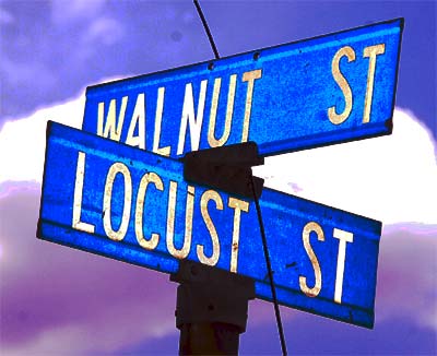 Locust Street and Walnut Street street sign