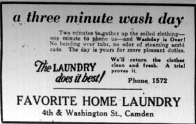 337 Washington Street — Favorite Home Laundry, Camden Courier-Post, January 9, 1928