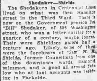 556 Washington Street — William P. Shedaker, Charles L. McKeone's Peppery Pot column, Camden Courier-Post, August 4, 1925