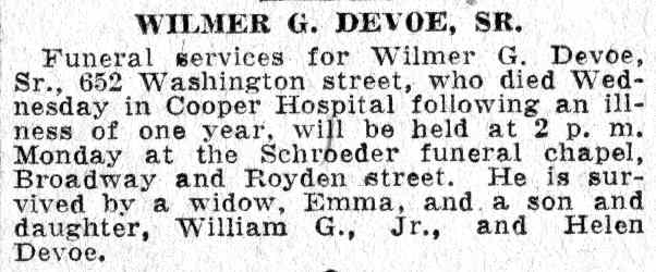 652 Washington Street — Wilmer G. Devoe Sr. & Family, Camden Courier-Post, June 10, 1932