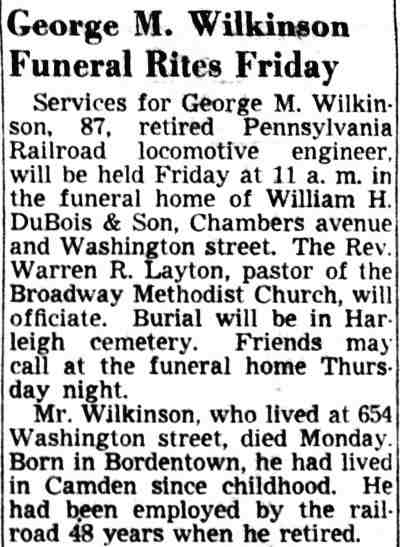 George M. Wilkinson Funeral Rites Friday, Camden Courier-Post, November 8, 1951