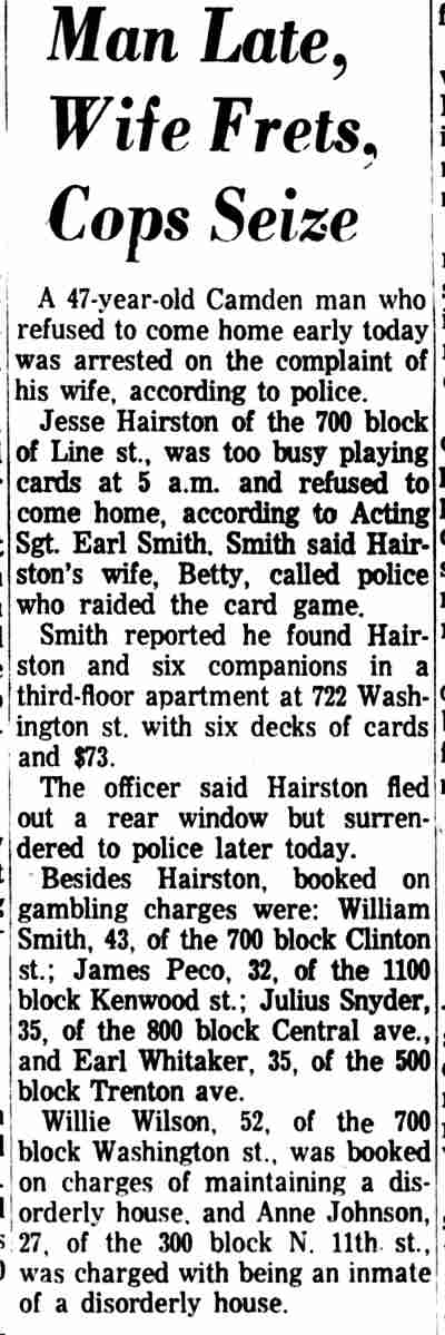 Man Late, Wife Frets, Cops Seize, Camden Courier-Post, August 24, 1963