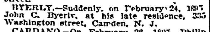 335 Washington Street — John C. Byerly, Philadelphia Inquirer, February 26-27, 1895