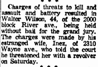 Charges of threats to kill — Inez Wilson, 2310 Wayne Avenue, 1958