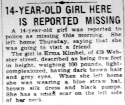 14-Year-Old Girl Here Is Reported Missing — Camden Courier-Post, June 20, 1928