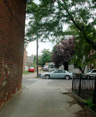 Looking south on Holcaine Avenue towards Webster Street, August 5, 2011