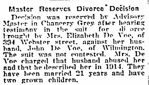 Master Reserves Divorce Decision — Philadelphia Inquirer, December 14, 1919