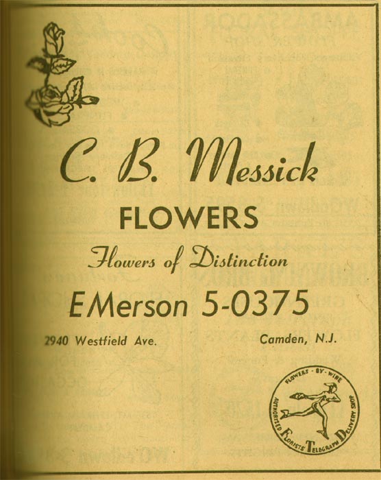 C.B. Messick Florist at 2940 Westfield Avenue, 1955 NJ Bell Yellow Pages