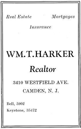 William T. Harker at 3410 Westfield Avenue, 1928 Camden High School yearbook ad