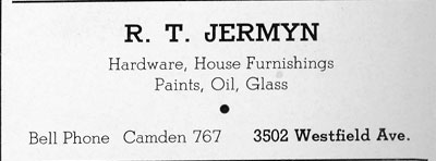 R.T. Jermyn hardware at 3502 Westfield Avenue, Camden High School Purple & Gold yearbook, February 1940