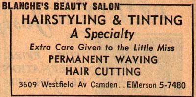 Blanche's Beauty Salon at 3609 Westfield Avenue, 1955 NJ Bell Yellow Pages