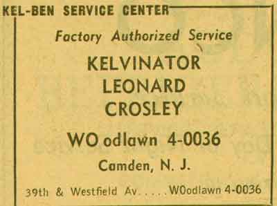 Kel-Ben Service Center at 3902 Westfield Avenue, 1955 NJ Bell Yellow Pages