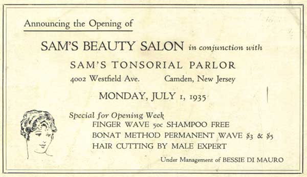 Sam's Barber Shop & Beauty Salon at 4002 Westfield Avenue, 1935