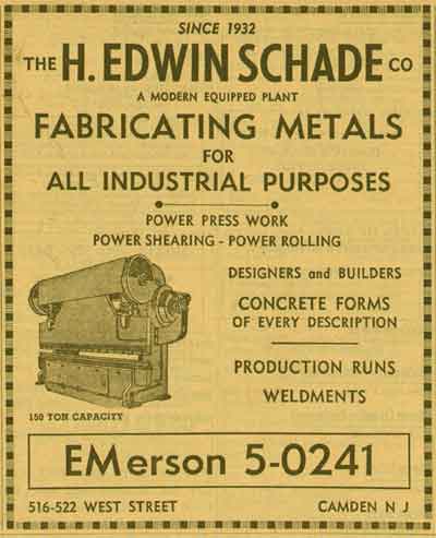 516–522 West Street — H. Edwin Schade Company, 1955 New Jersey Bell Telephone Yellow Pages