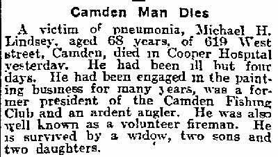 Michael H. Lindsey obituary, Philadelphia Inquirer April 28, 1915