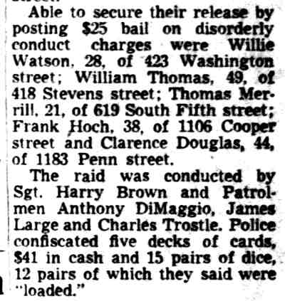 West Street card game raid photograph, 1950