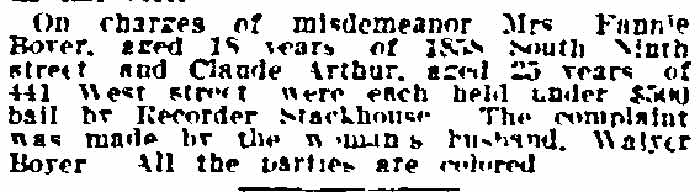 Claude Arthur misdemeanor item, Philadelphia Inquirer May 22, 1915