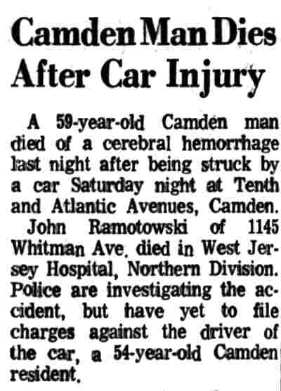 Camden Man Dies After Car Injury, January 24, 1972
