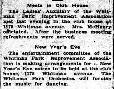 Whitman Park Improvement Association, Camden Post-Telegram, December 19, 1924
