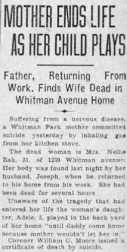 Mother Ends Life as Her Child Plays, Camden Courier-Post, October 31, 1931