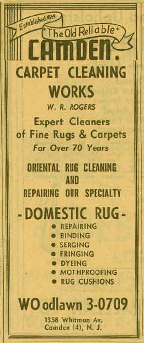 Camden Carpet Cleaning Works, W.R. Rogers, New Jersey Bell Yellow Pages, 1955