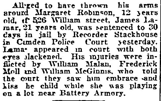 James Lamar sentenced, 526 William Street, Philadelphia Inquirer, October 2, 1921