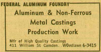 Federal Aluminum Foundry, 411 William Street — New Jersey Bell 1955 Yellow Pages advertisement
