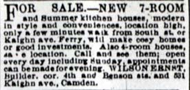 Wilson Ernst real estate advertisement, Camden Post, June 29, 1888