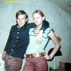 Floyd and Patricia Miller in the attic of 36 Wood Street, 1973