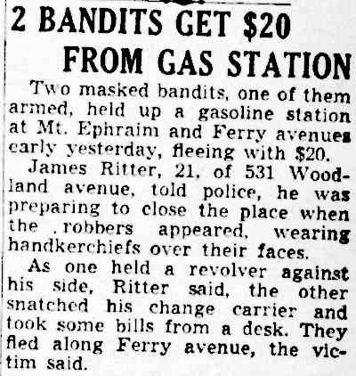 2 Bandits Get $20 From Gas Station, Camden Courier-Post, July 5, 1941