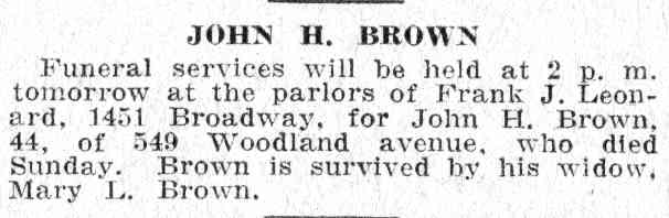 John H. Brown obituary, Camden Courier-Post, June 8, 1932