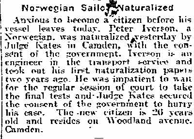 Peter Iverson, 814 Woodland Avenue, Philadelphia Inquirer, May 17, 1918