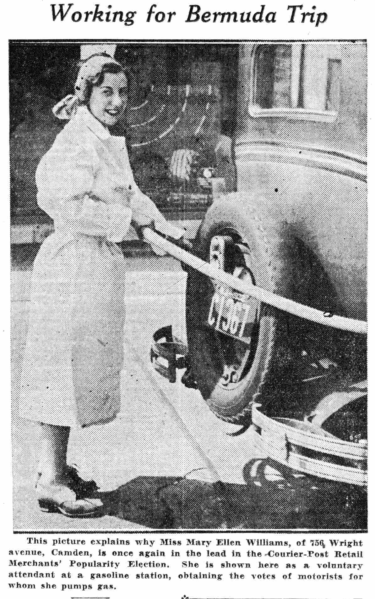 Working for Bermuda Trip — Miss Mary Ellen Williams of 756 Wright Avenue — Camden Courier-Post, June 15, 1932